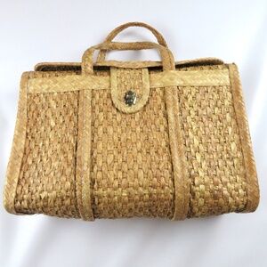 Large woven straw tote / satchel, Boho style, handmade in Mexico
